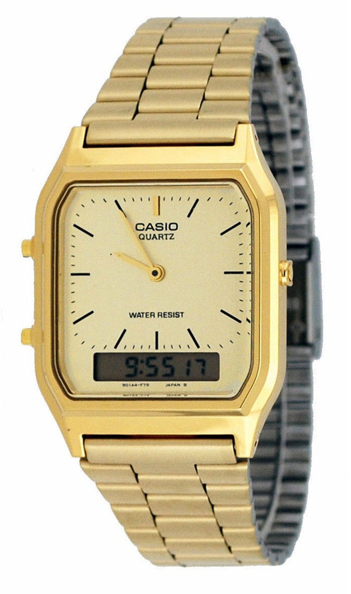 Casio Vintage Dual Time Watch - AQ-230GA-9DMQ, Stainless Steel Band, Gold CASIO