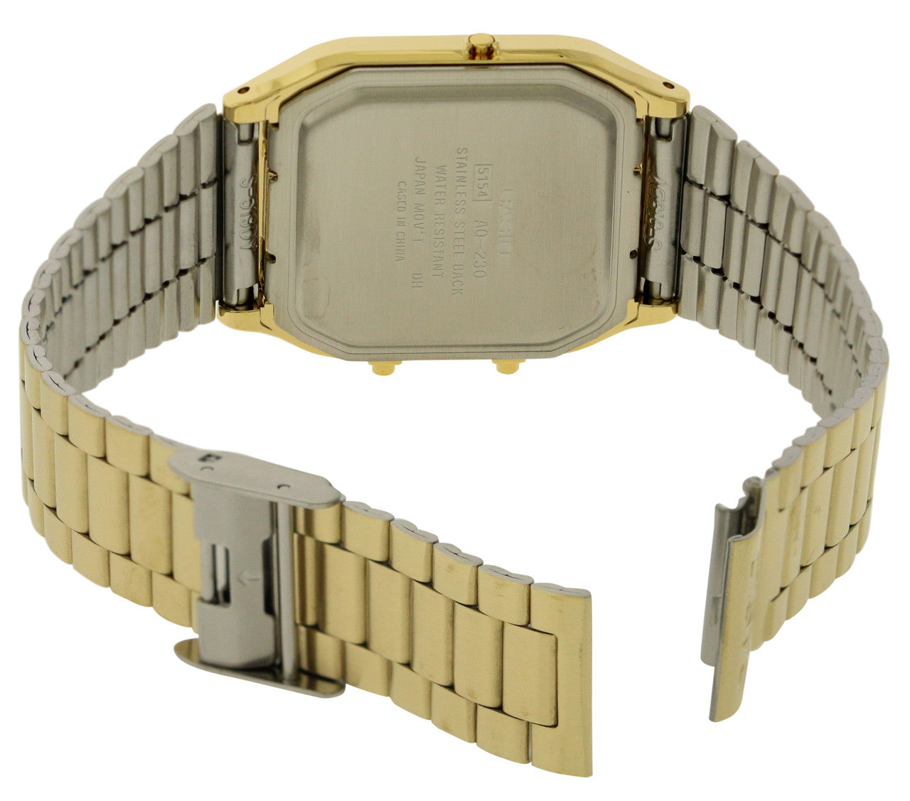 Casio Vintage Dual Time Watch - AQ-230GA-9DMQ, Stainless Steel Band, Gold CASIO