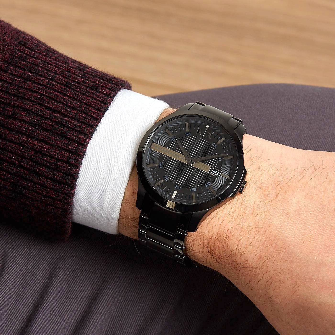 Armani Exchange Hampton Date Stainless Steel Black Chain Watch AX2104