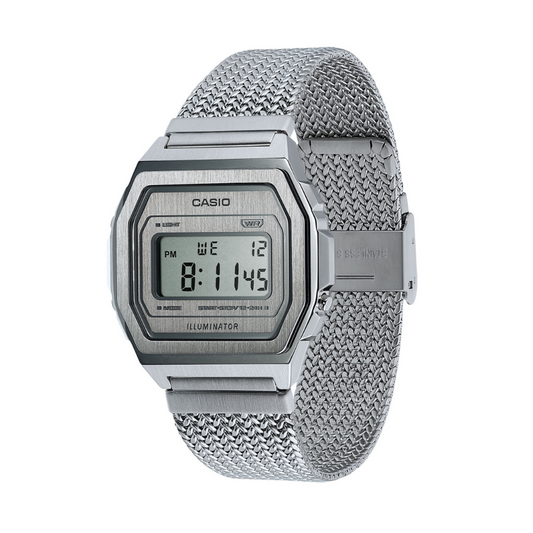 Casio Vintage Illuminator Stainless Steel Silver Mesh Chain Watch A1000MA-7EF