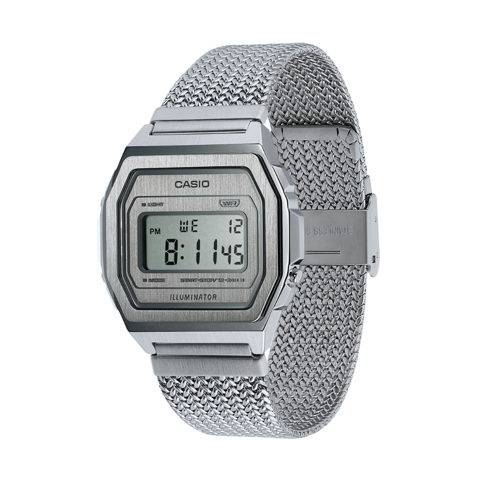 WW1915 Casio Vintage Illuminator Stainless Steel Silver Mesh Chain Watch A1000MA-7DF Casio
