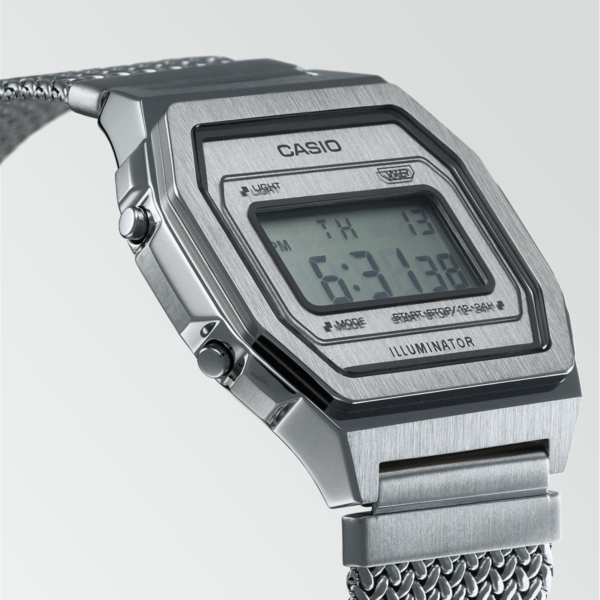 WW1915 Casio Vintage Illuminator Stainless Steel Silver Mesh Chain Watch A1000MA-7DF Casio