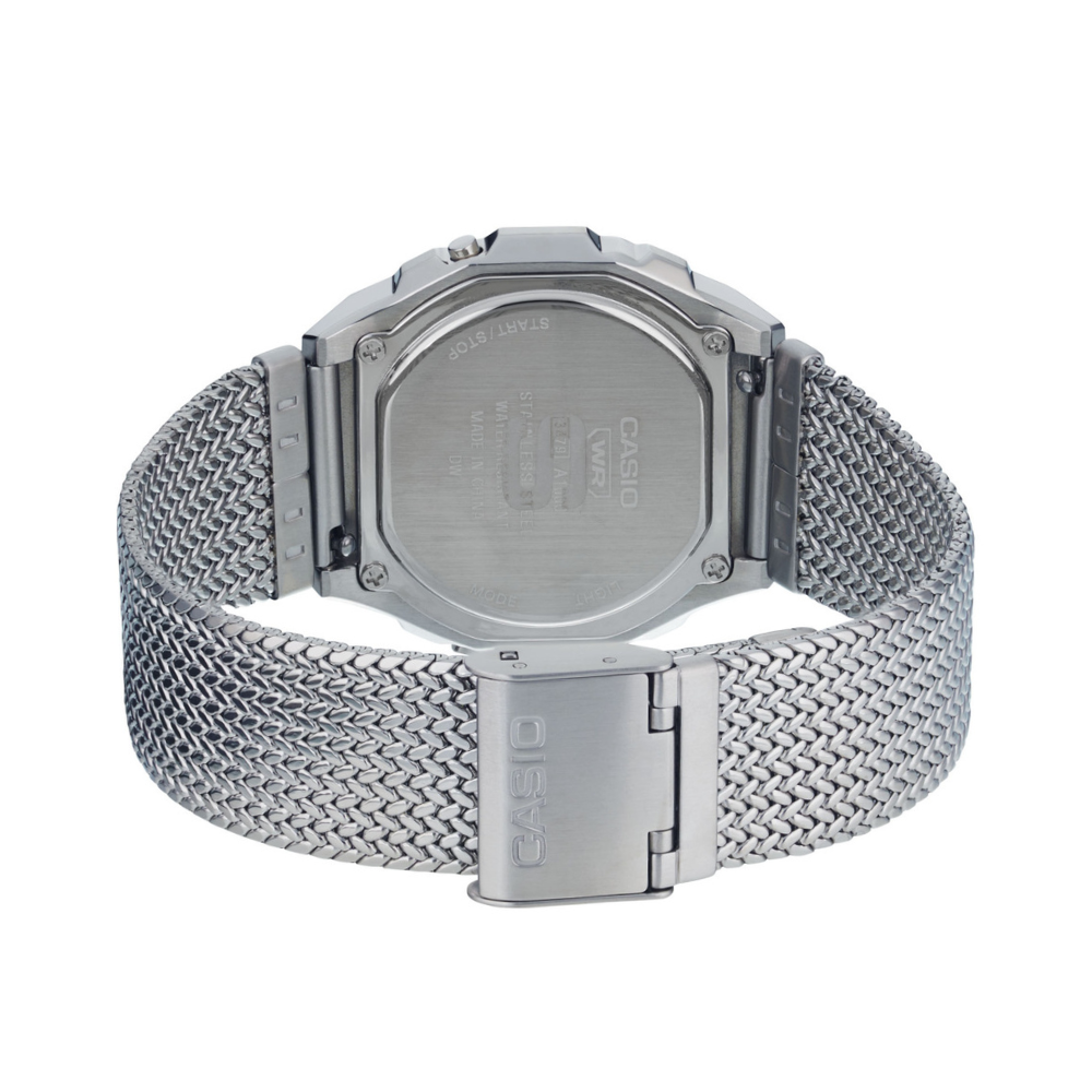 WW1915 Casio Vintage Illuminator Stainless Steel Silver Mesh Chain Watch A1000MA-7DF Casio