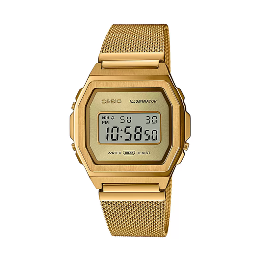 Casio Vintage Illuminator Stainless Steel Golden Mesh Chain Watch A1000MG-9EF