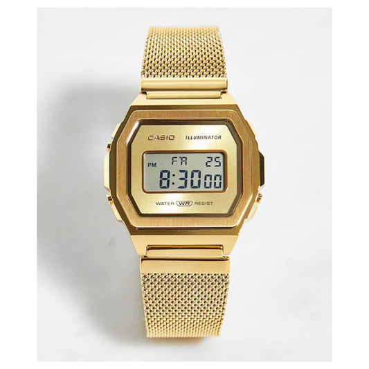 Casio Vintage Illuminator Stainless Steel Golden Mesh Chain Watch A1000MG-9EF