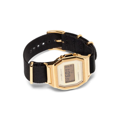 Casio Vintage Illuminator Stainless Steel Golden Nylon Belt Watch A1000MGN-9ER