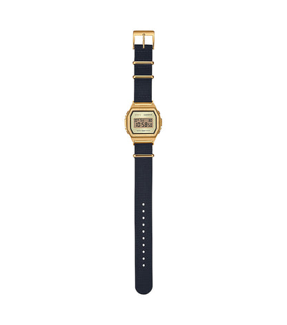 Casio Vintage Illuminator Stainless Steel Golden Nylon Belt Watch A1000MGN-9ER