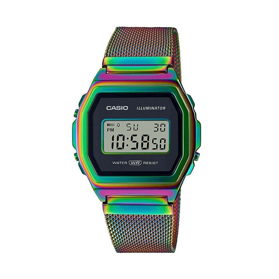 Casio Vintage Illuminator Stainless Steel Rainbow Mesh Chain Watch A1000RBW-1ER