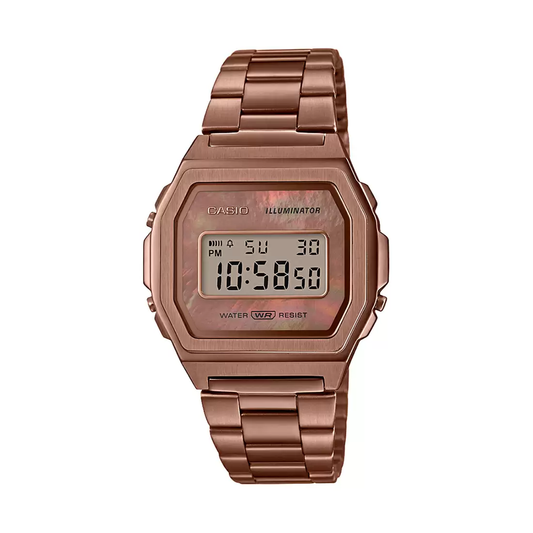 Casio Vintage Illuminator Stainless Steel Rose Gold Chain Watch A1000RG-5EF