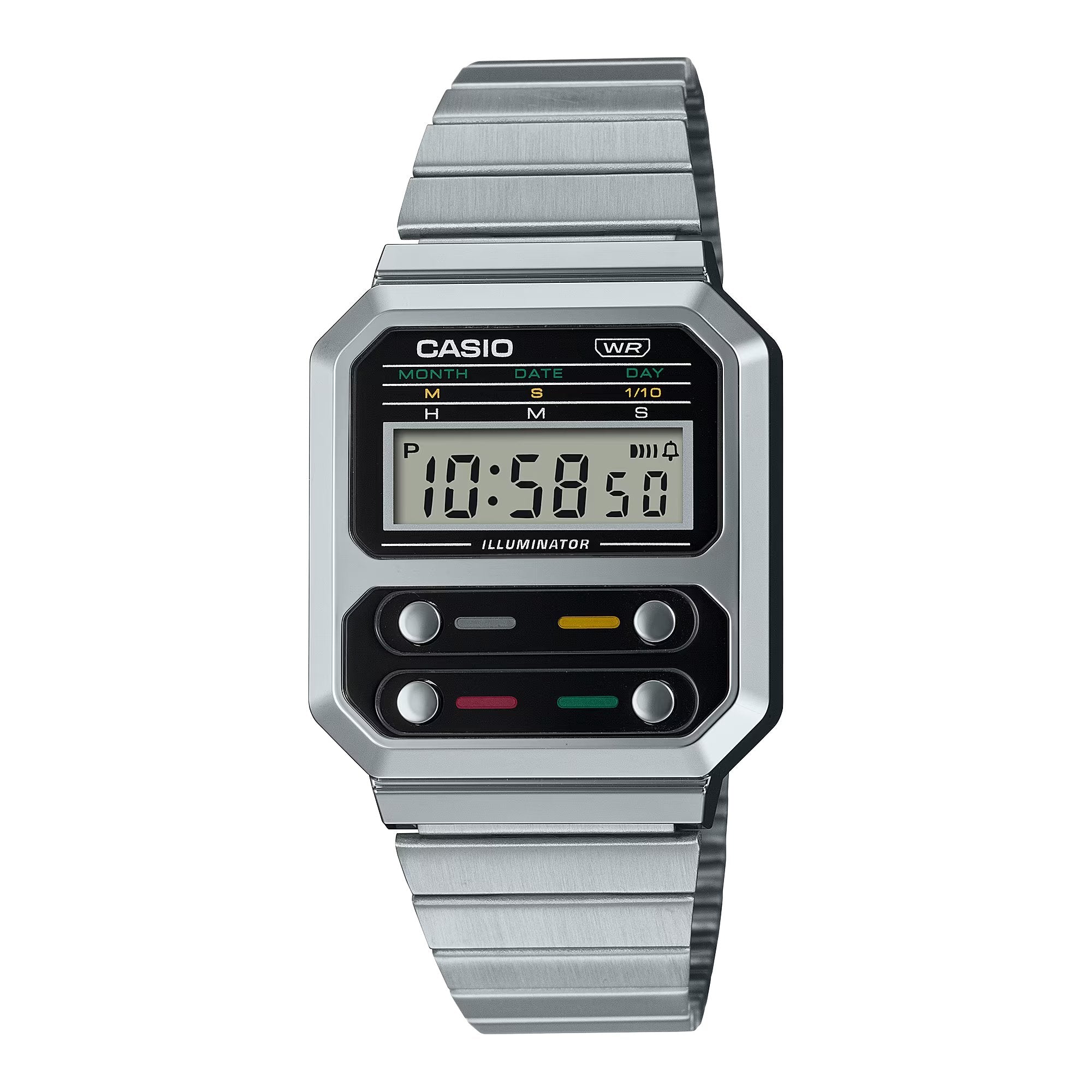 Casio Vintage Digital Silver Chain Watch A100WE-1ADF