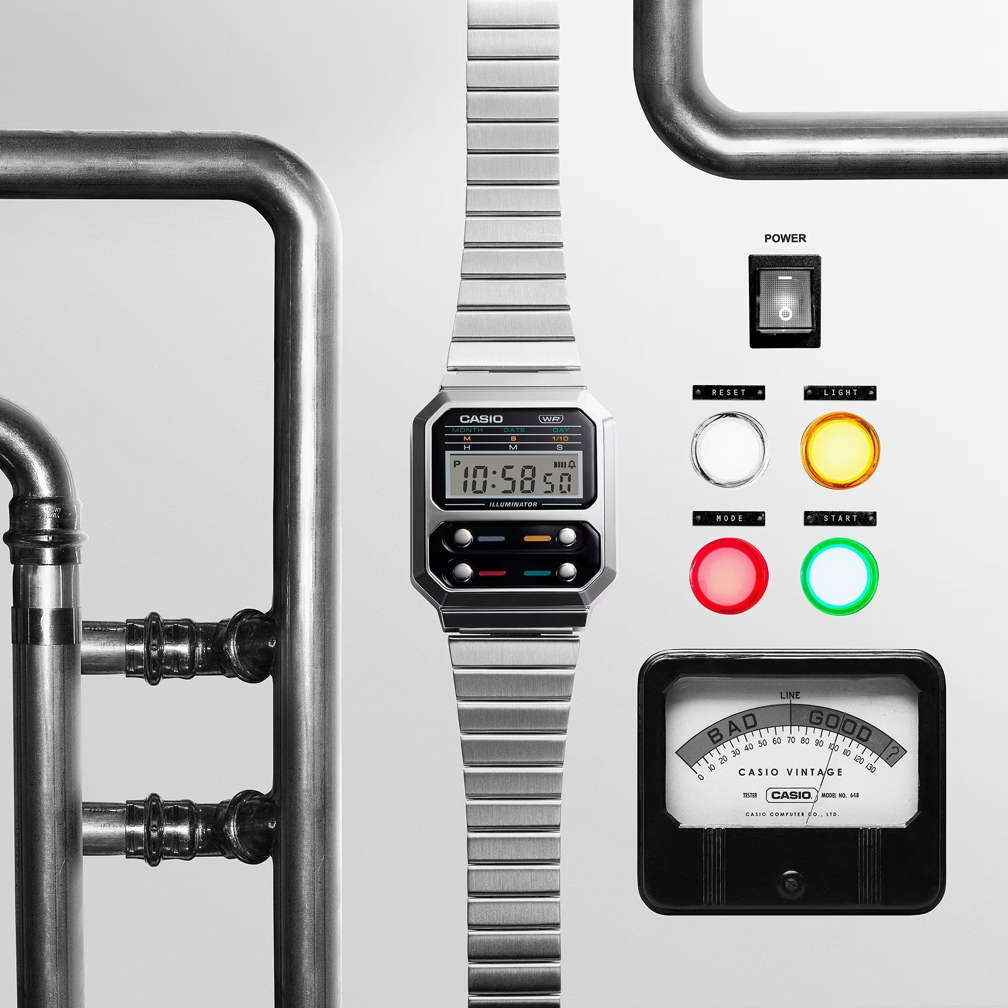 Casio Vintage Digital Silver Chain Watch A100WE-1ADF