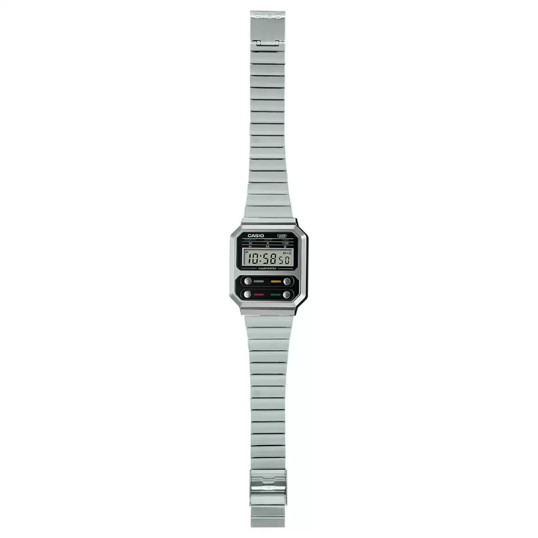 Casio Vintage Digital Silver Chain Watch A100WE-1ADF