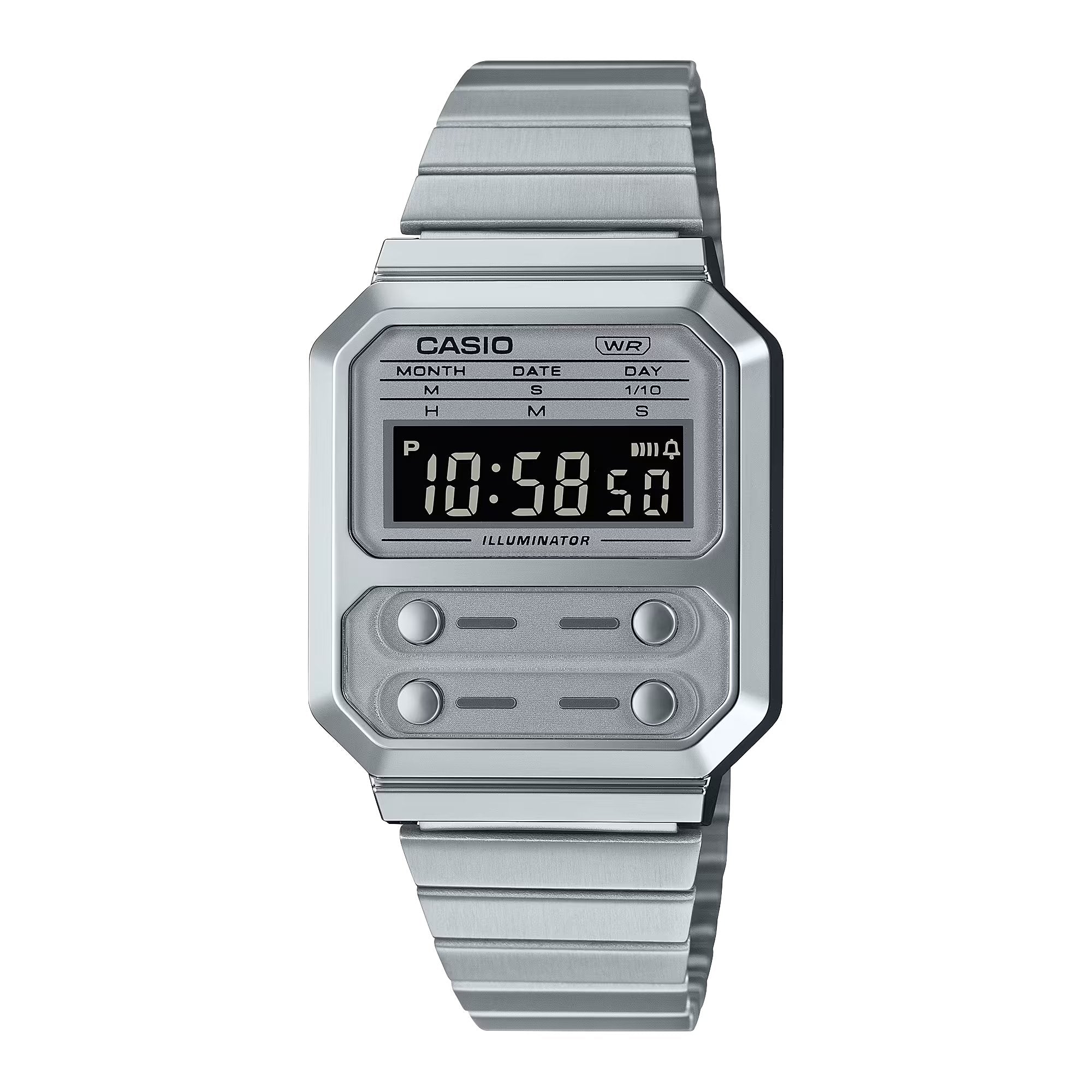 Casio Vintage Digital Silver Chain Watch A100WE-7BDF