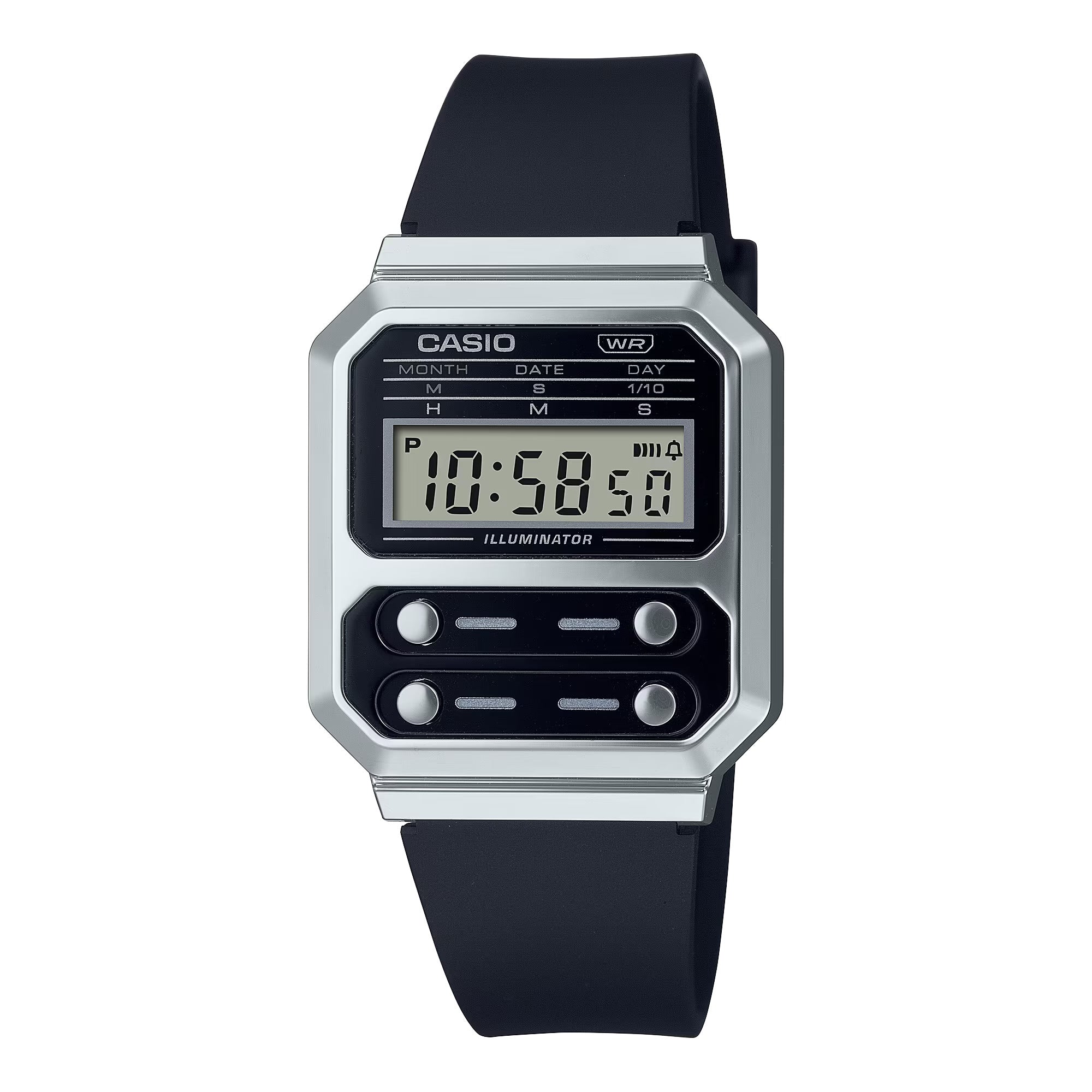 Casio Vintage Digital Silver Resin Belt Watch A100WEF-1ADF