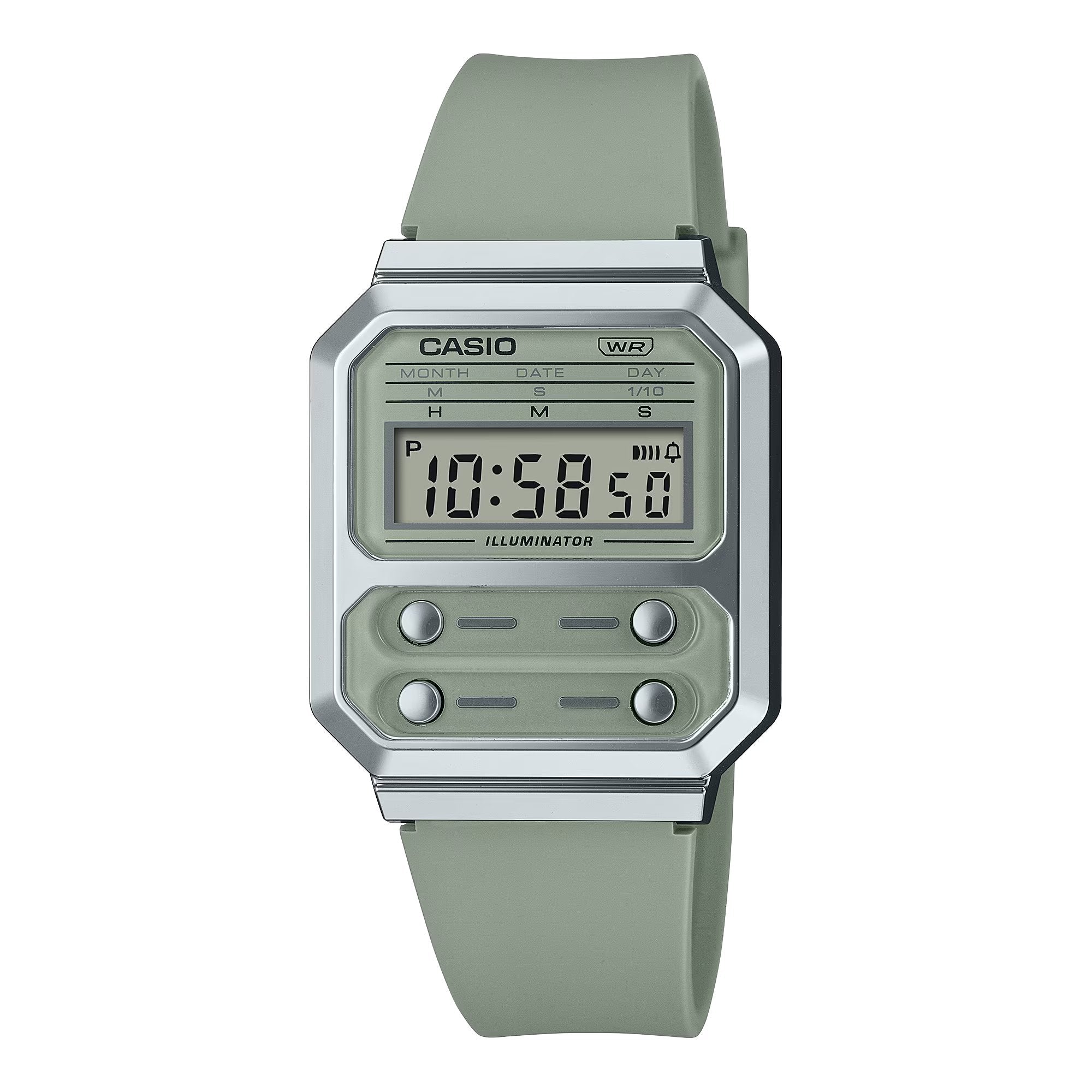 Casio Vintage Digital Silver Resin Belt Watch A100WEF-3ADF