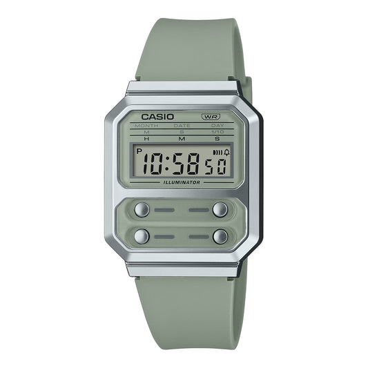 Casio Vintage Digital Silver Resin Belt Watch A100WEF-3ADF