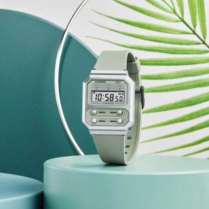 Casio Vintage Digital Silver Resin Belt Watch A100WEF-3ADF