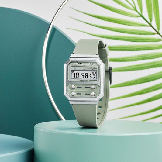 Casio Vintage Digital Silver Resin Belt Watch A100WEF-3ADF