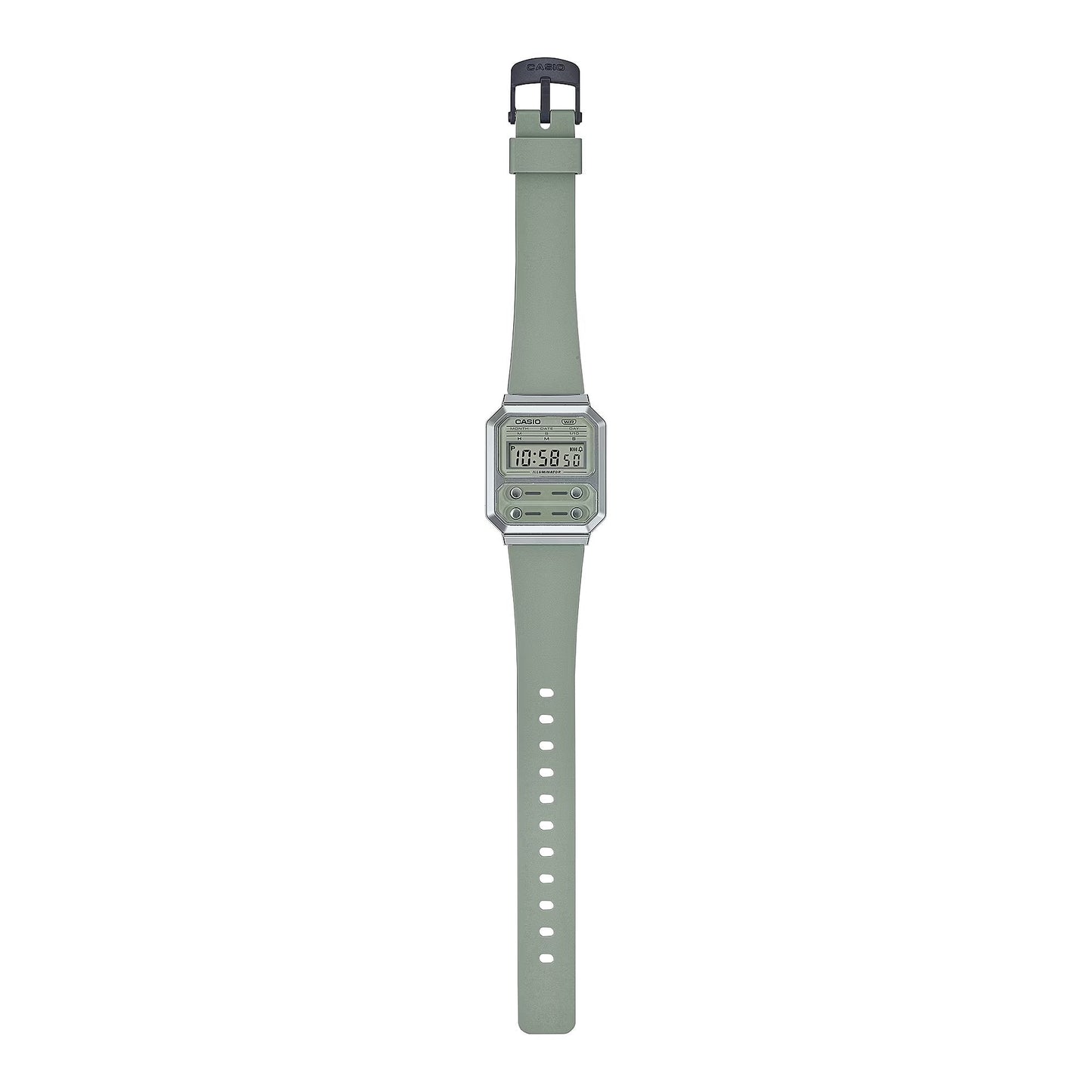 Casio Vintage Digital Silver Resin Belt Watch A100WEF-3ADF