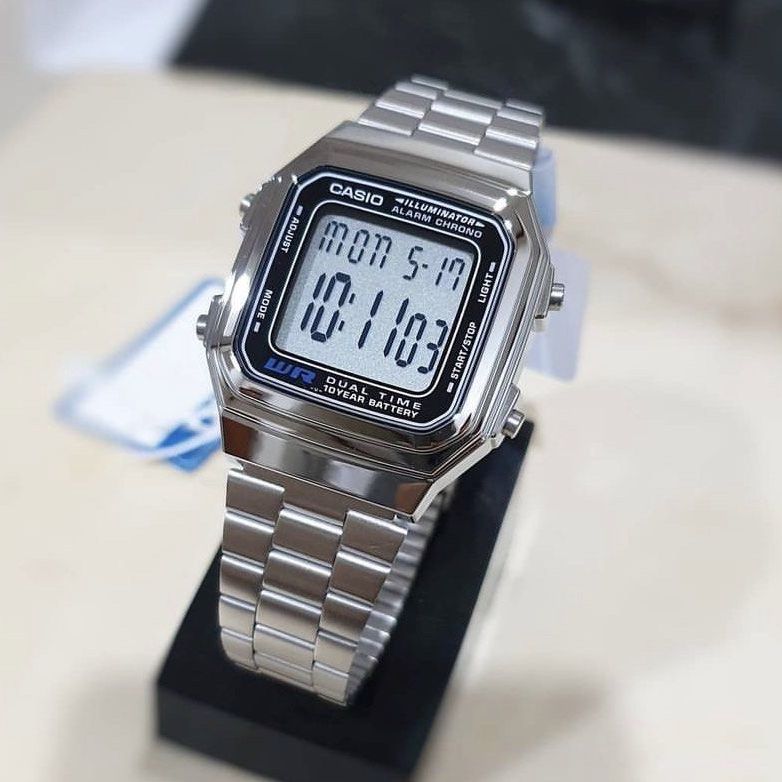 Casio Vintage Dual Time Digital Chain Watch A178WA-1ADF