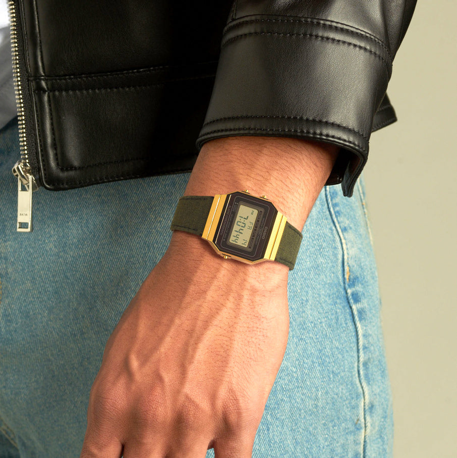 Casio Vintage Super Slim Digital Cloth Belt Watch A700WEGL-3AEF