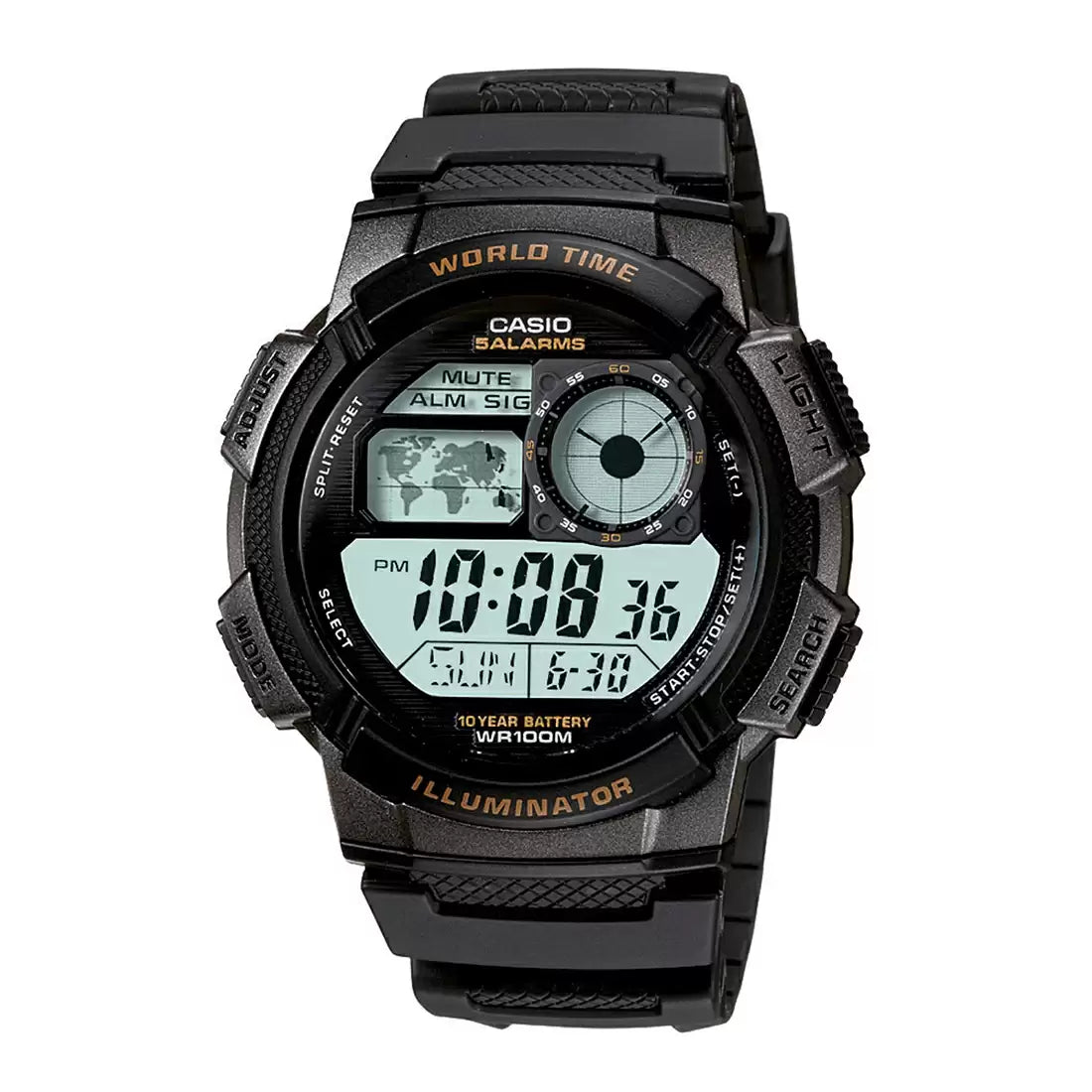 Casio Youth World Time Digital Resin Belt Watch AE-1000W-1AVDF