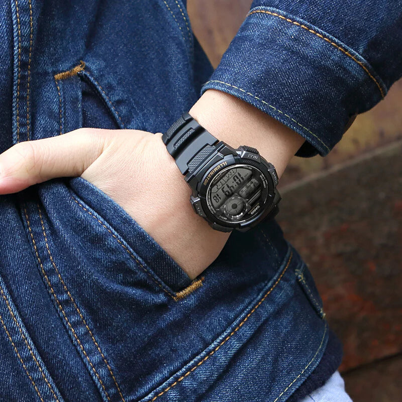 Casio Youth World Time Digital Resin Belt Watch AE-1000W-1AVDF