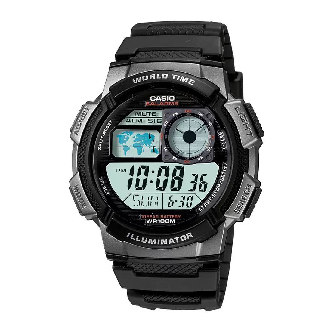 Casio Youth World Time Digital Resin Belt Watch AE-1000W-1BVDF