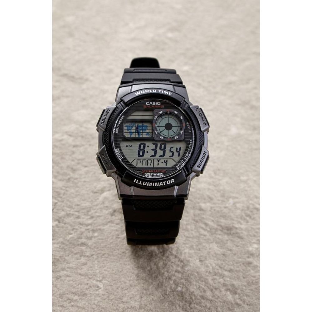 Casio Youth World Time Digital Resin Belt Watch AE-1000W-1BVDF