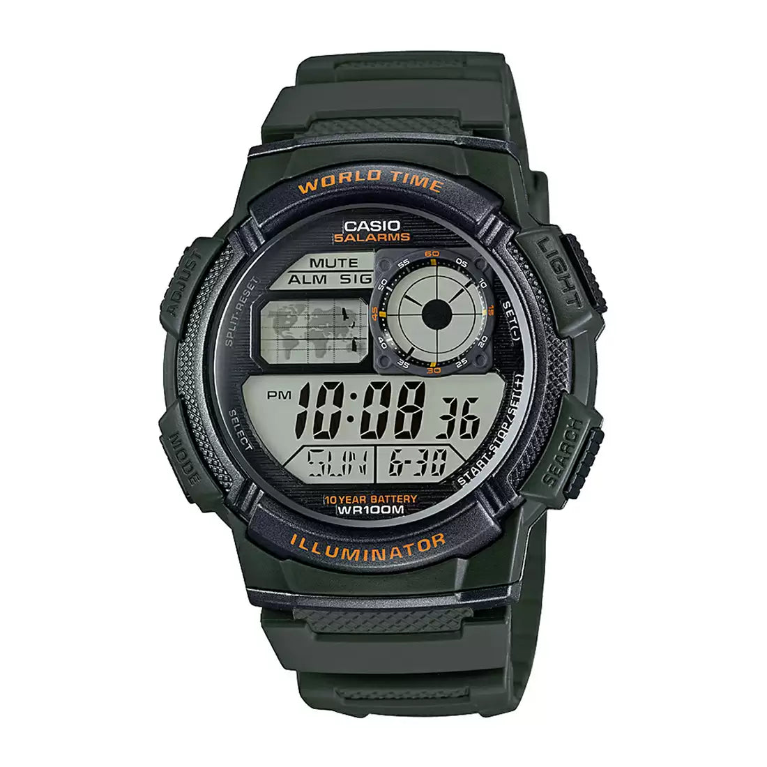 Casio Youth World Time Digital Resin Belt Watch AE-1000W-3AVDF