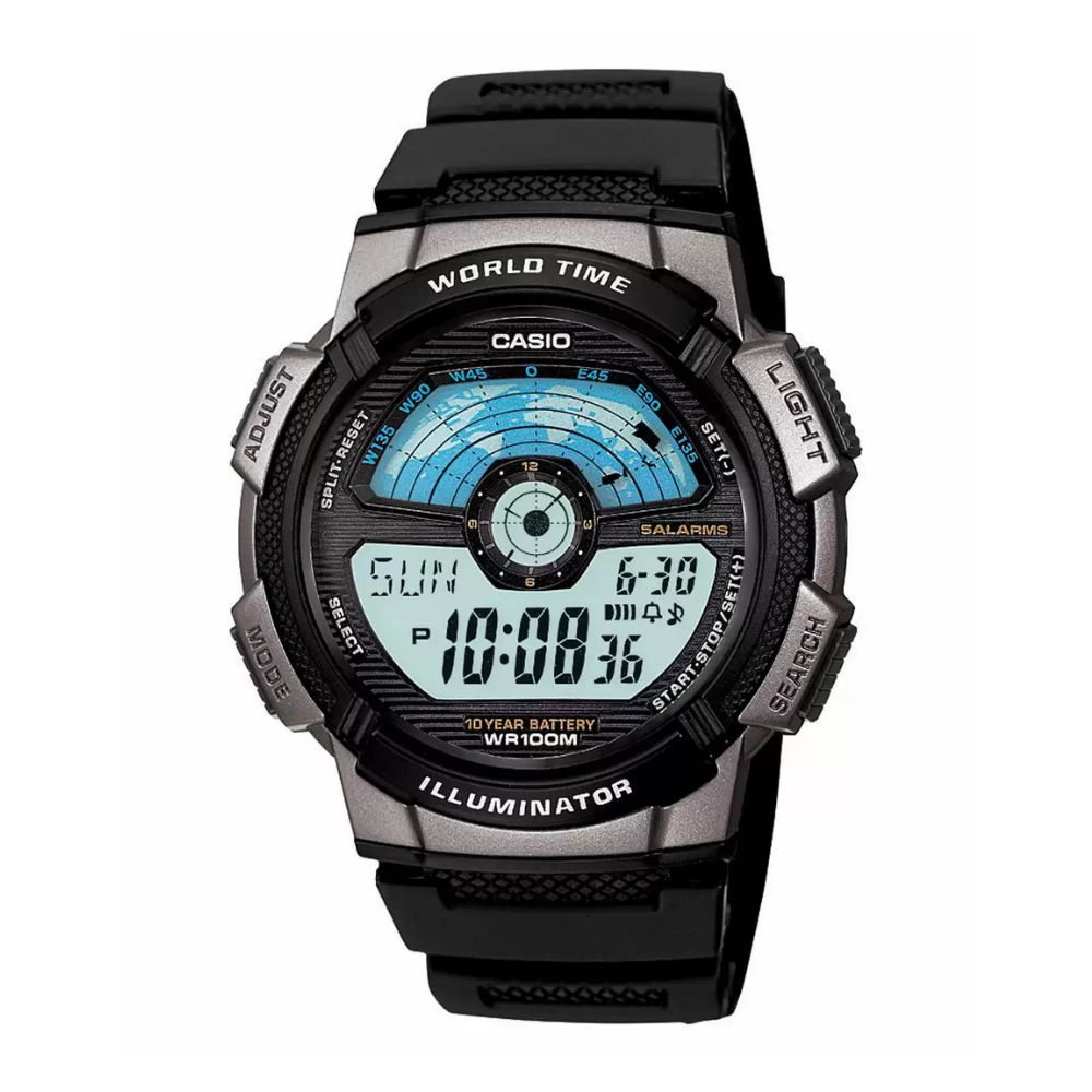 Casio Youth World Time Digital Resin Belt Watch AE-1100W-1AVDF