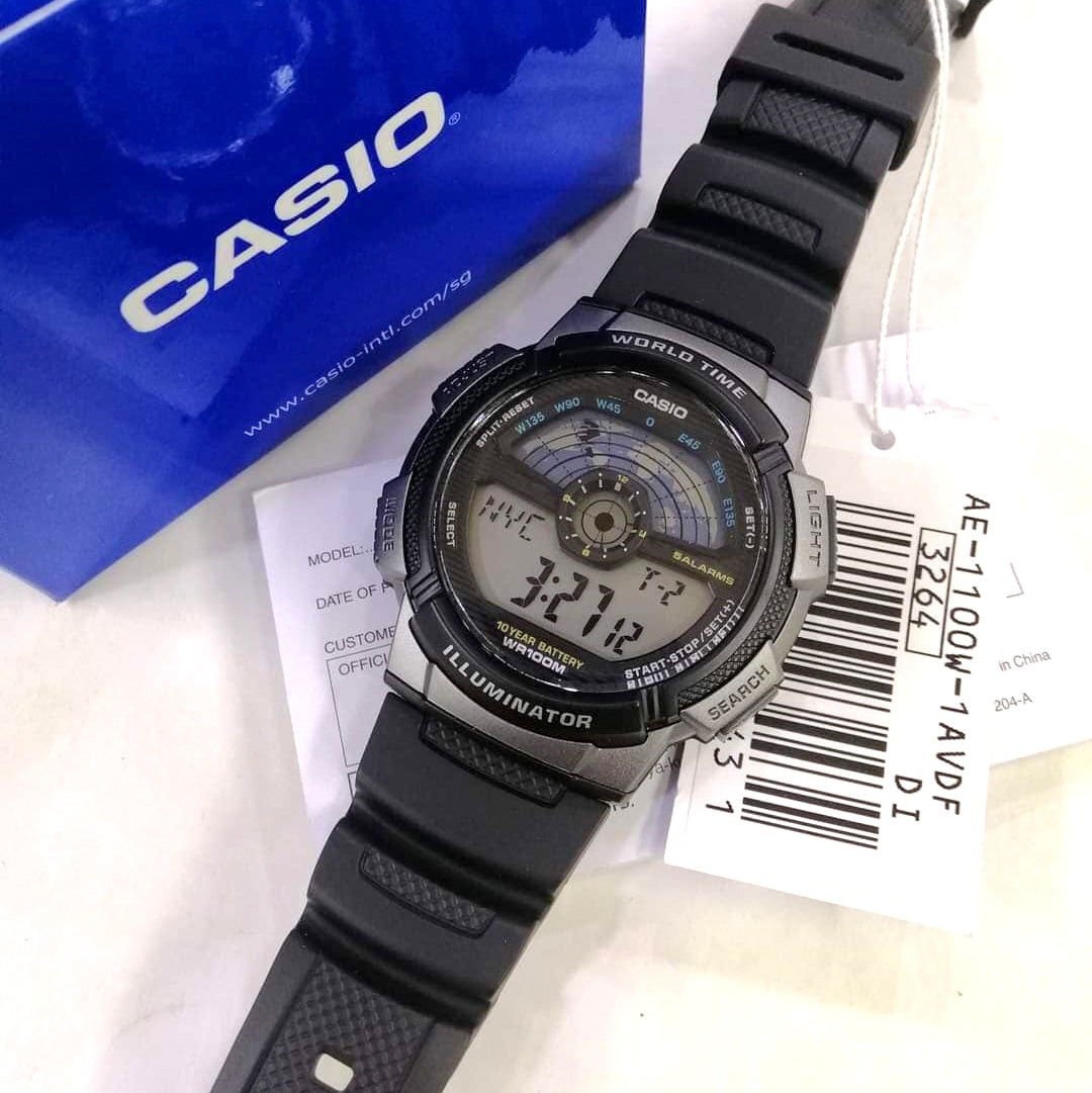 Casio Youth World Time Digital Resin Belt Watch AE-1100W-1AVDF