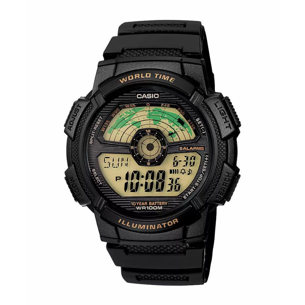 Casio Youth World Time Digital Resin Belt Watch AE-1100W-1BVDF