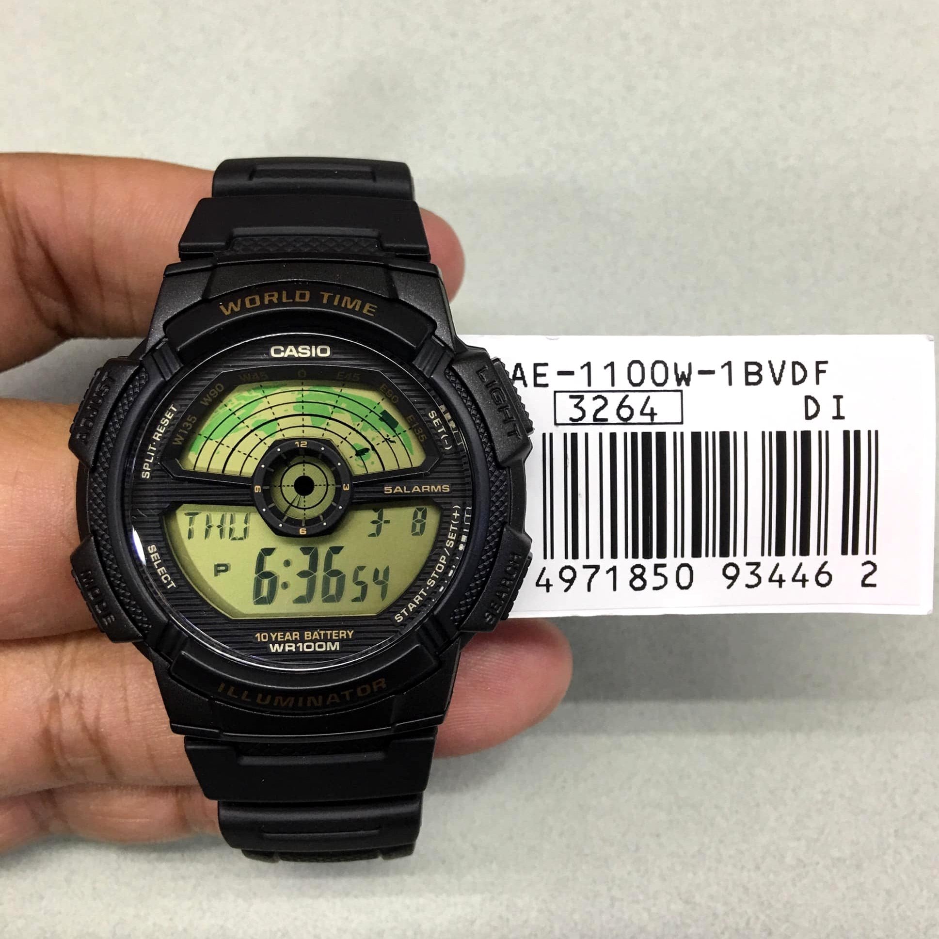 Casio Youth World Time Digital Resin Belt Watch AE-1100W-1BVDF