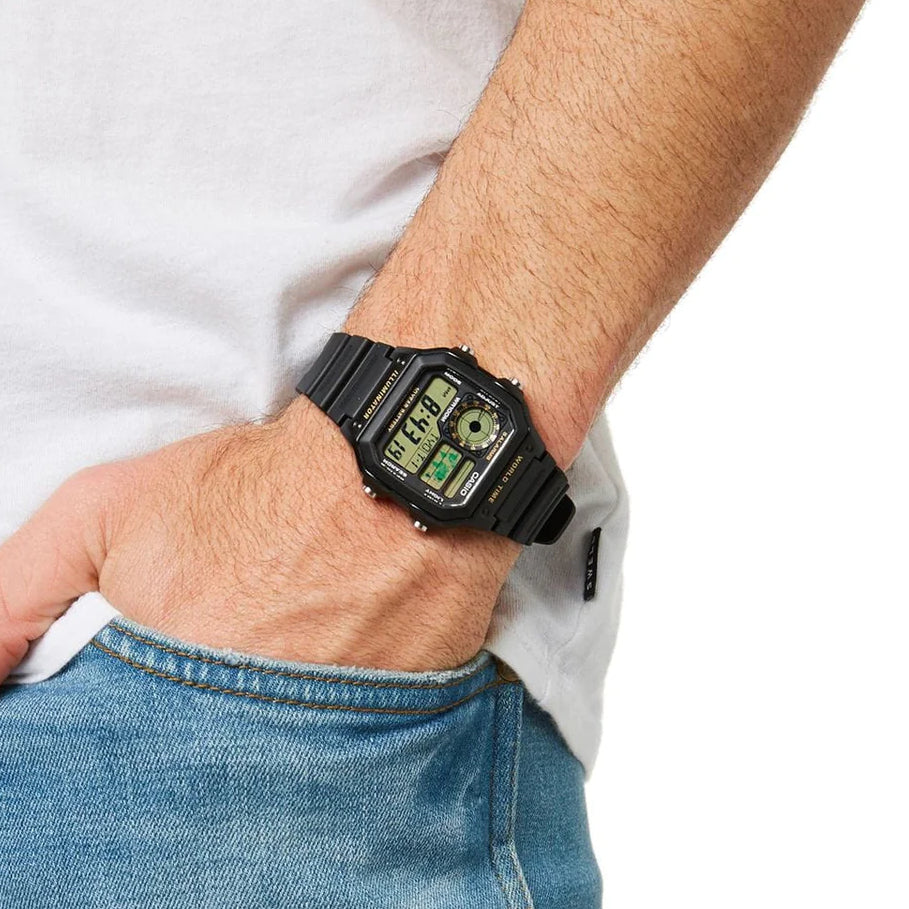 Casio AE-1200WH-1BVDF Youth World Time Digital Resin Belt Watch