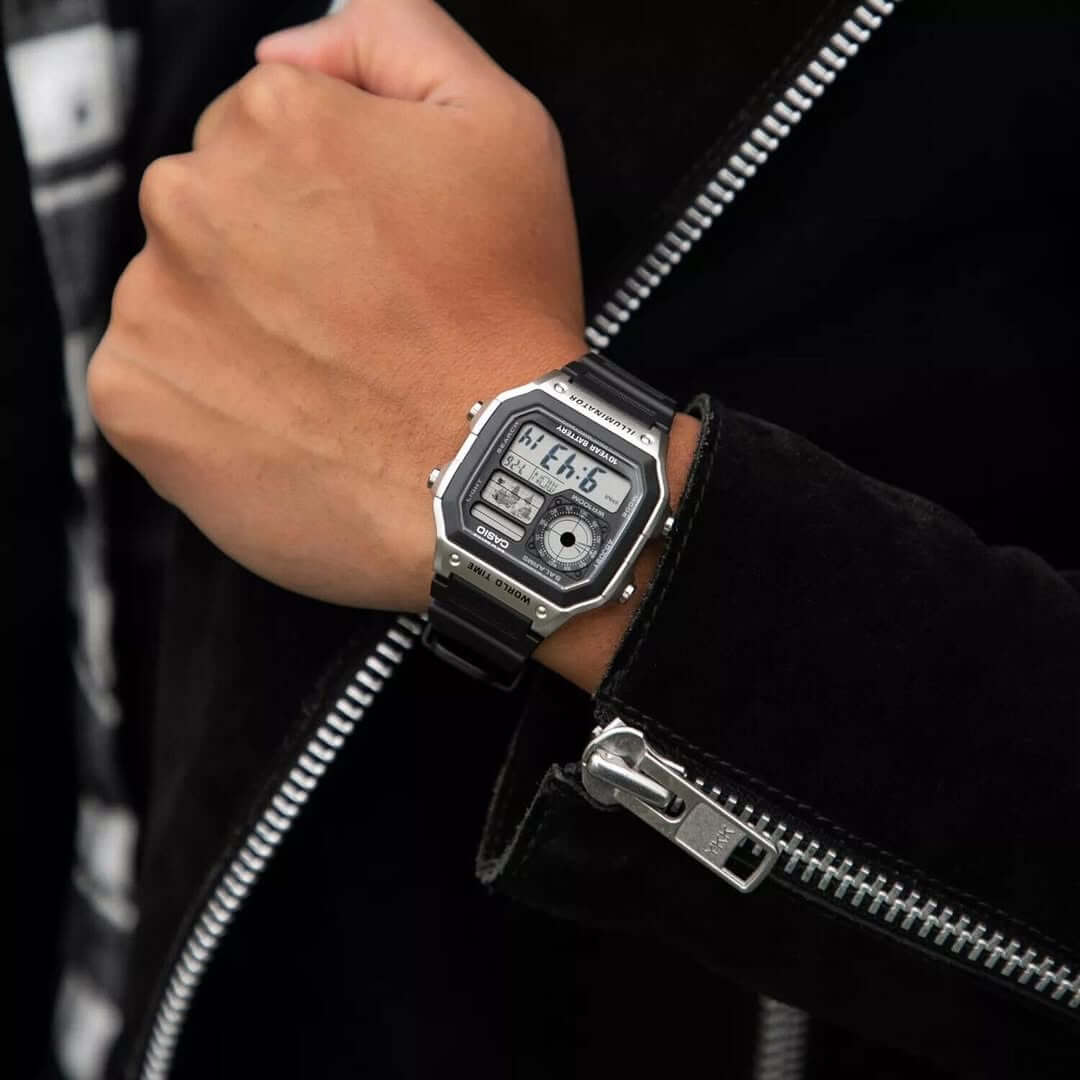 Casio Youth World Time Digital Resin Belt Watch AE-1200WH-1CVCF