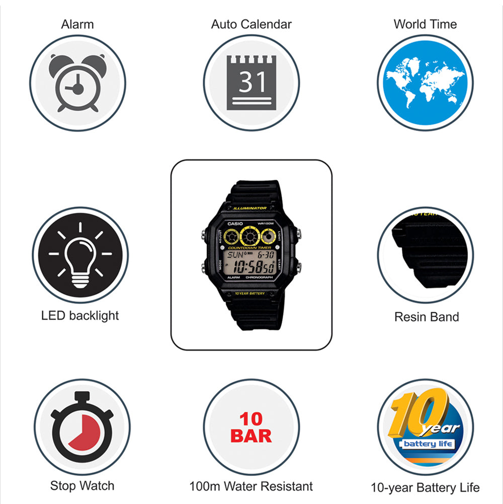 Casio Youth Illuminator World Time Resin Belt Watch AE-1300WH-1AVDF