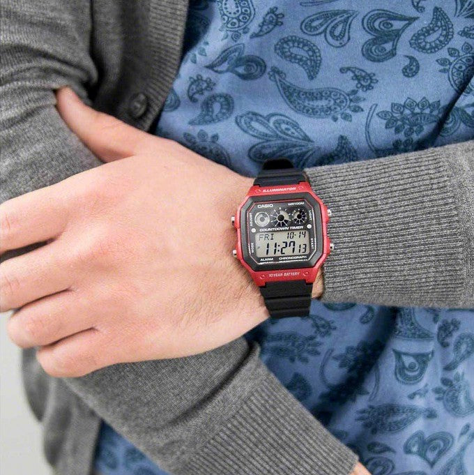 Casio Youth Illuminator World Time Resin Belt Watch AE-1300WH-4AVDF