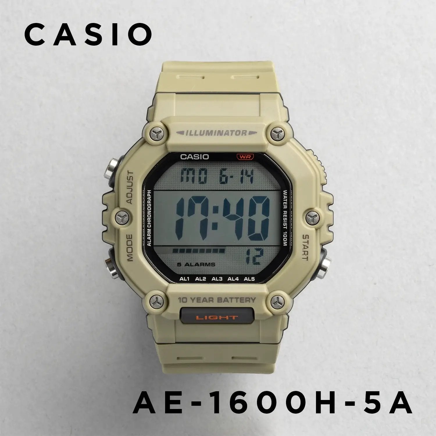 Casio Youth Dual Time Digital Resin Belt Watch AE-1600H-5AVDF