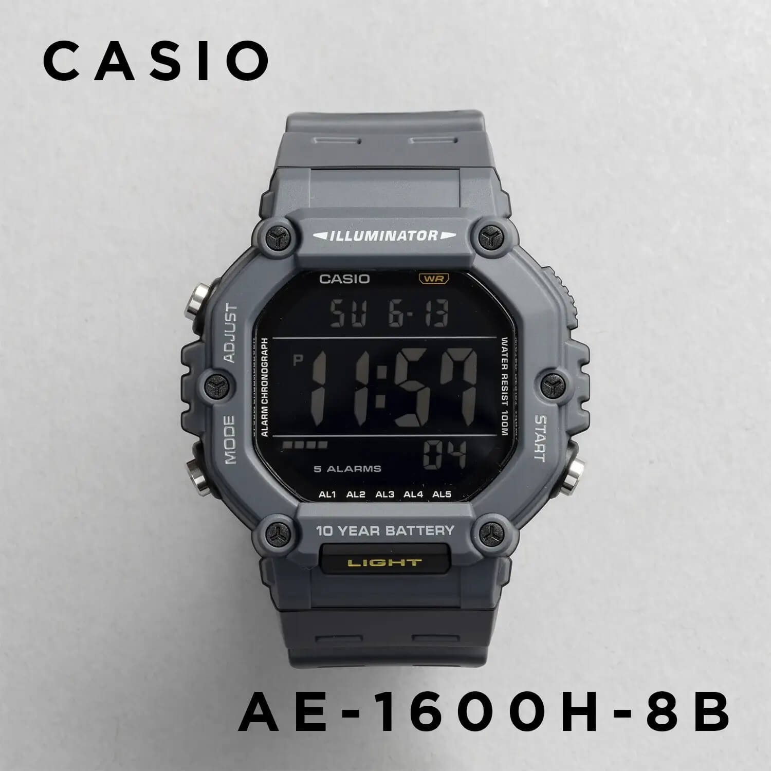 Casio Youth Dual Time Digital Resin Belt Watch AE-1600H-8BVDF