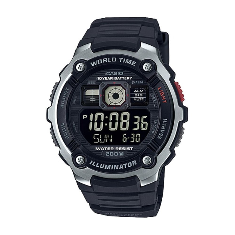 Casio Youth World Time Digital Resin Belt Watch AE-2000W-1BVDF