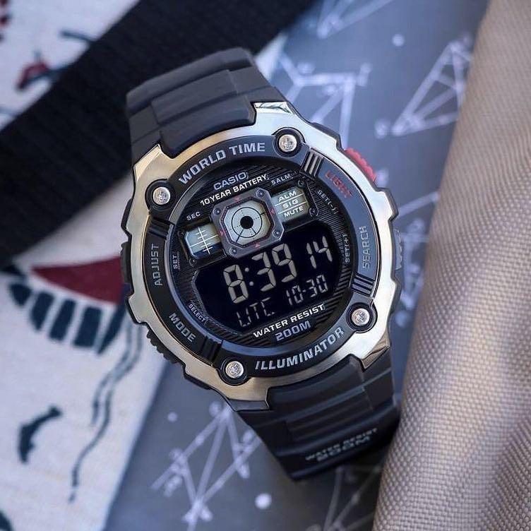 Casio Youth World Time Digital Resin Belt Watch AE-2000W-1BVDF