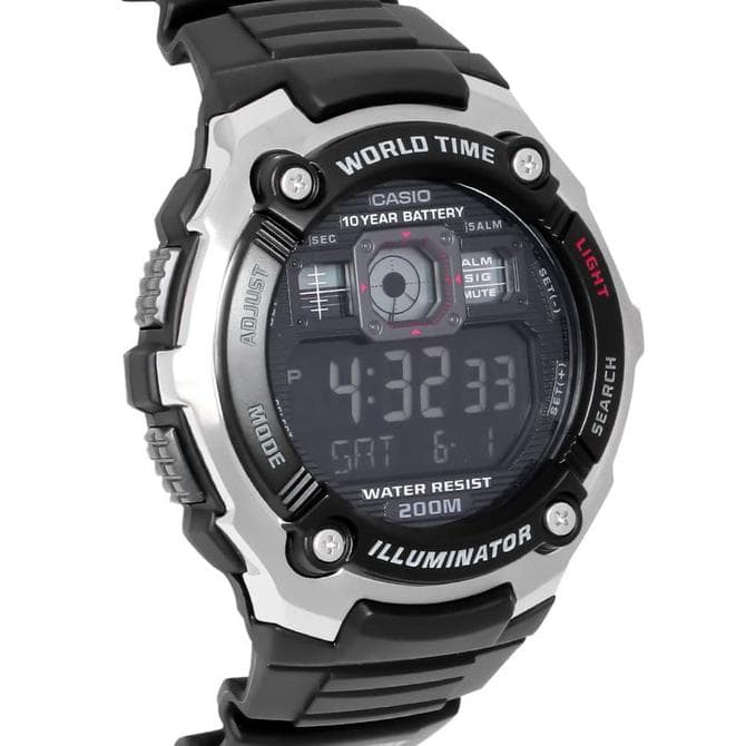 Casio Youth World Time Digital Resin Belt Watch AE-2000W-1BVDF