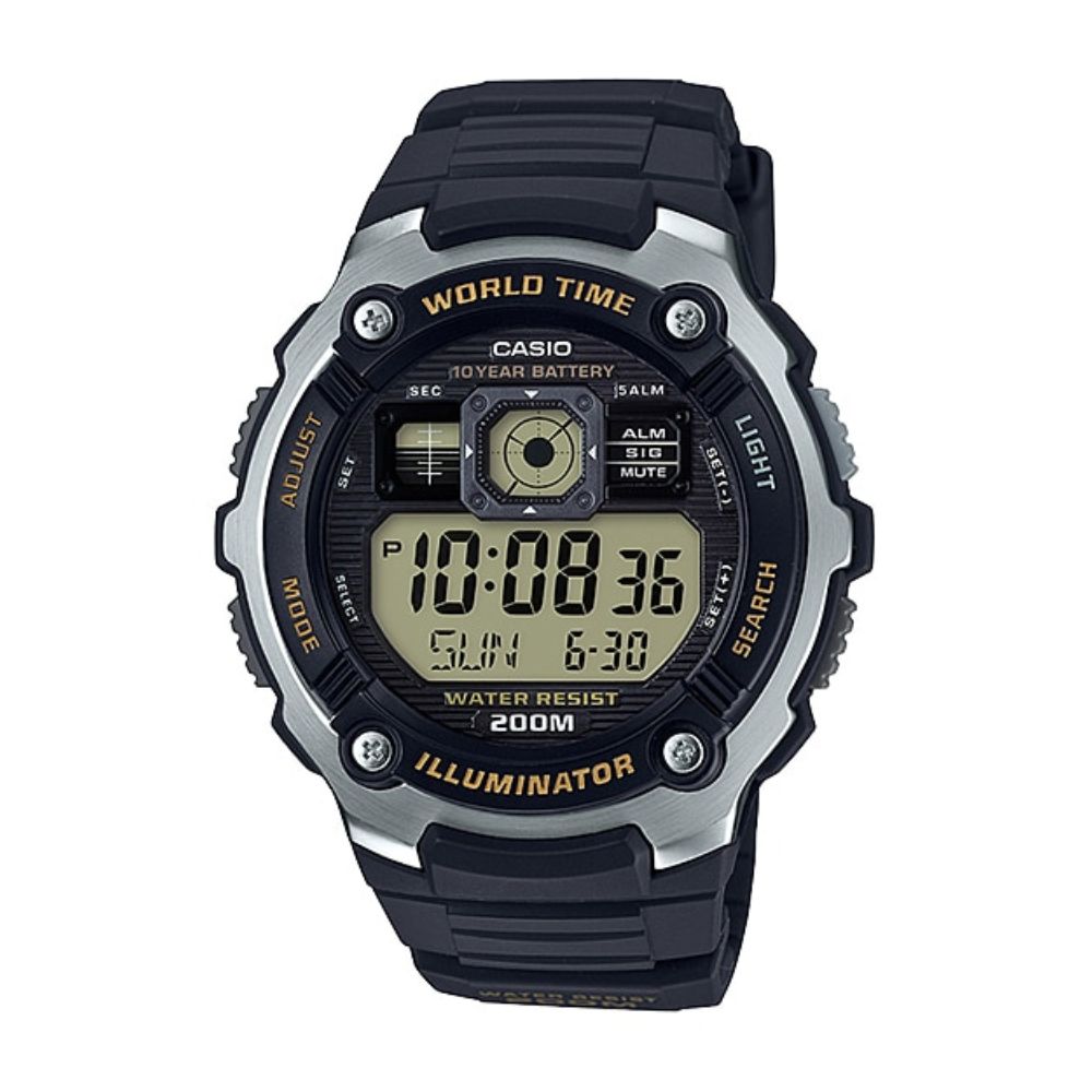 Casio Youth World Time Digital Resin Belt Watch AE-2000W-9AVDF