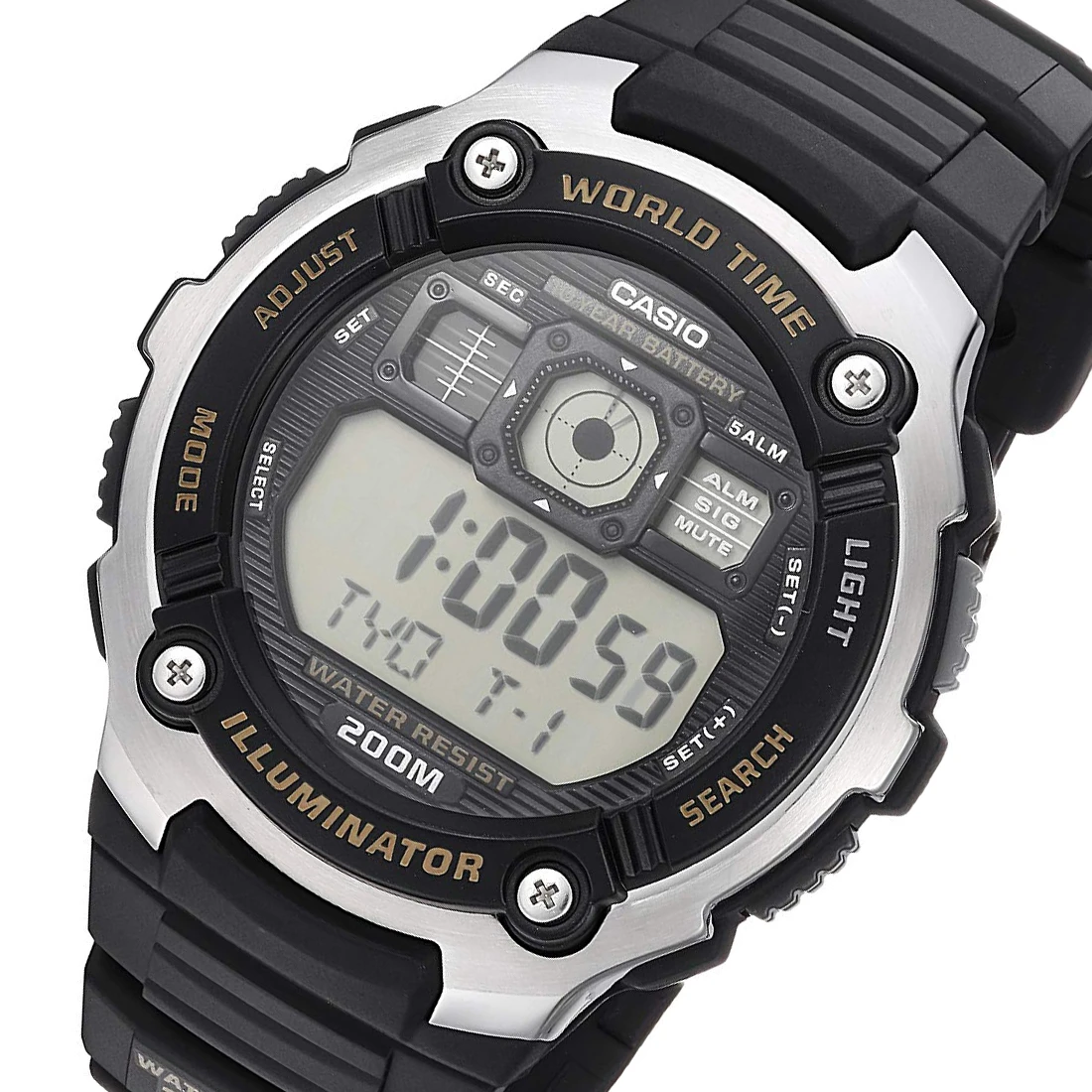 Casio Youth World Time Digital Resin Belt Watch AE-2000W-9AVDF