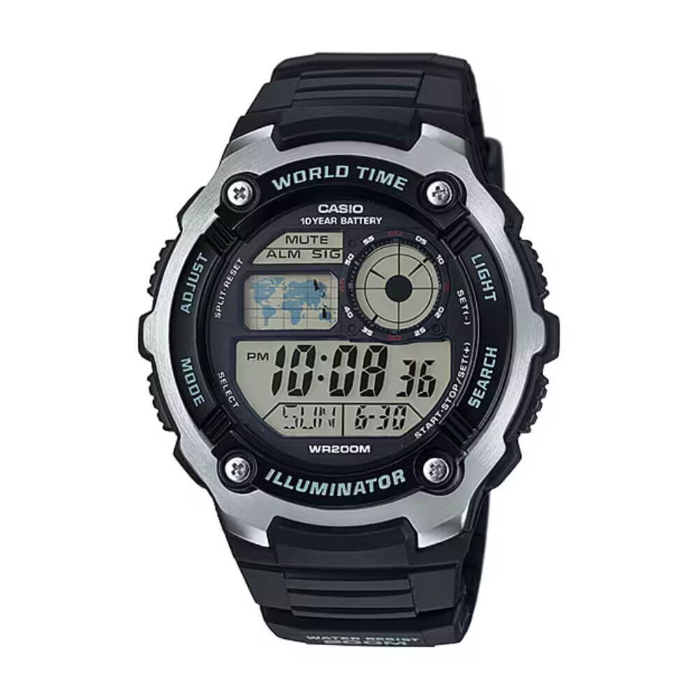 Casio Youth World Time Digital Resin Belt Watch AE-2100W-1AVDF