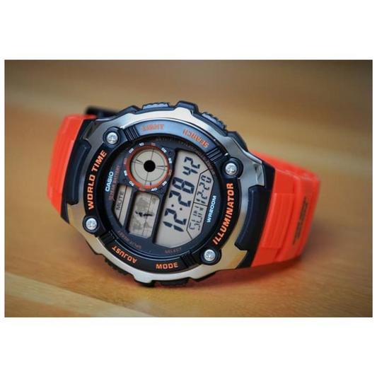 Casio Youth World Time Digital Resin Belt Watch AE-2100W-4AVDF