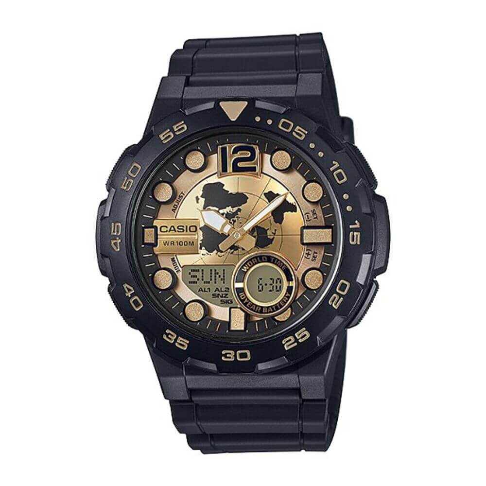 Casio Youth World Time Resin Belt Watch AEQ-100BW-9AVDF