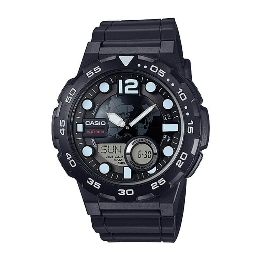 Casio Youth World Time Resin Belt Watch AEQ-100W-1AVDF