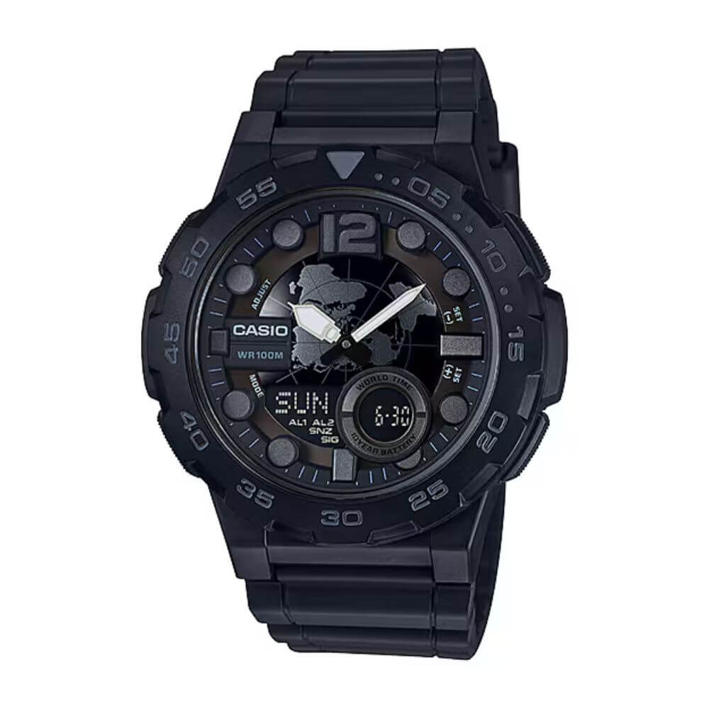 Casio Youth World Time Resin Belt Watch AEQ-100W-1BVDF